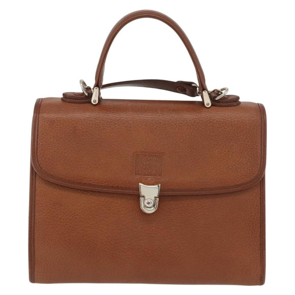 Burberrys Hand Bag Leather 2way Brown Silver Auth mr2205