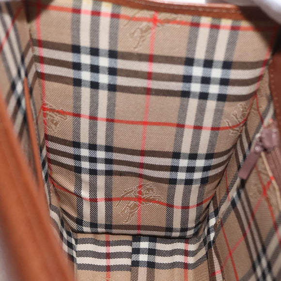 Burberrys Hand Bag Leather 2way Brown Silver Auth mr2205