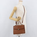 Burberrys Hand Bag Leather 2way Brown Silver Auth mr2205-23
