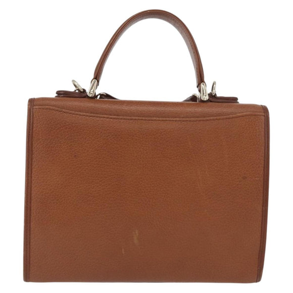 Burberrys Hand Bag Leather 2way Brown Silver Auth mr2205