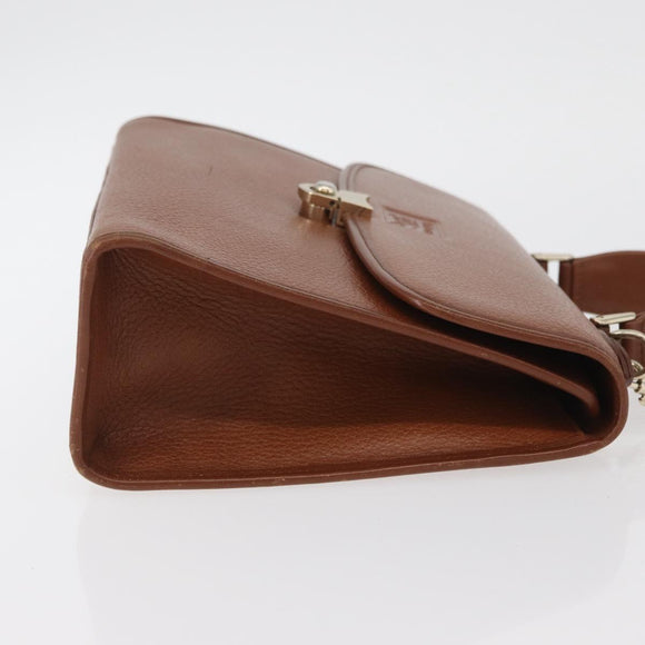 Burberrys Hand Bag Leather 2way Brown Silver Auth mr2205