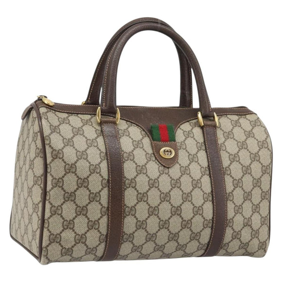 GUCCI GG Supreme Web Sherry Line Boston Bag PVC Beige Gold 40 02 007 Auth mr2206