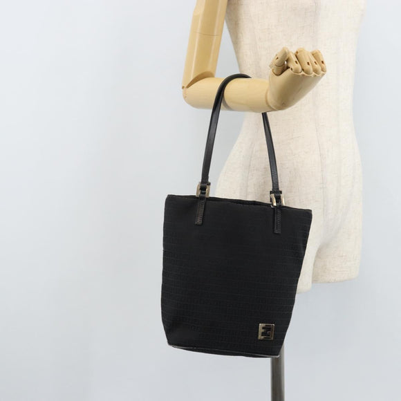 FENDI Zucchino Canvas Tote Bag Black Silver Auth mr2209