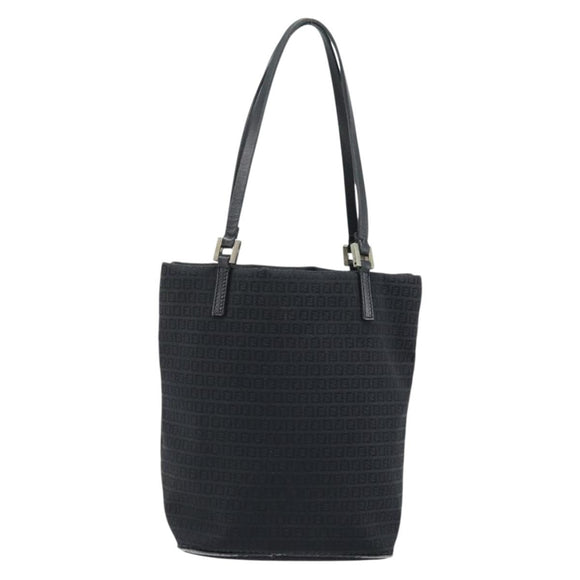 FENDI Zucchino Canvas Tote Bag Black Silver Auth mr2209