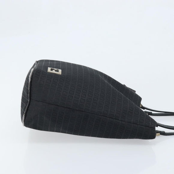 FENDI Zucchino Canvas Tote Bag Black Silver Auth mr2209