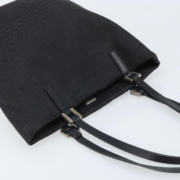 FENDI Zucchino Canvas Tote Bag Black Silver Auth mr2209