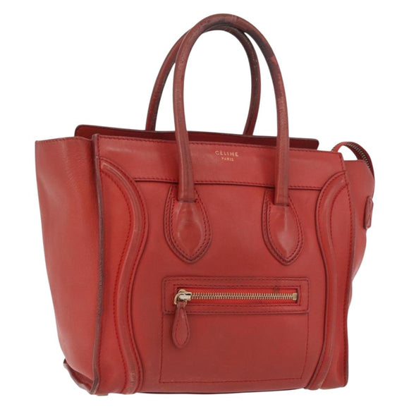 CELINE Micro Shopper Hand Bag Leather Red Gold Auth mr2211