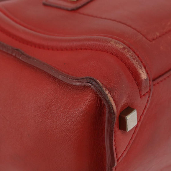 CELINE Micro Shopper Hand Bag Leather Red Gold Auth mr2211