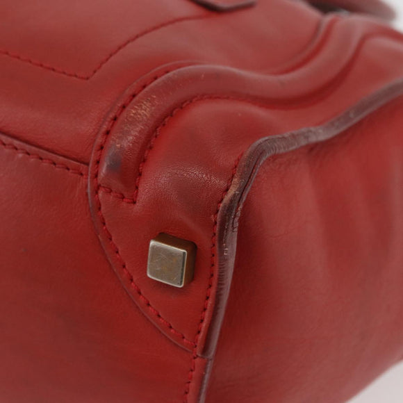 CELINE Micro Shopper Hand Bag Leather Red Gold Auth mr2211