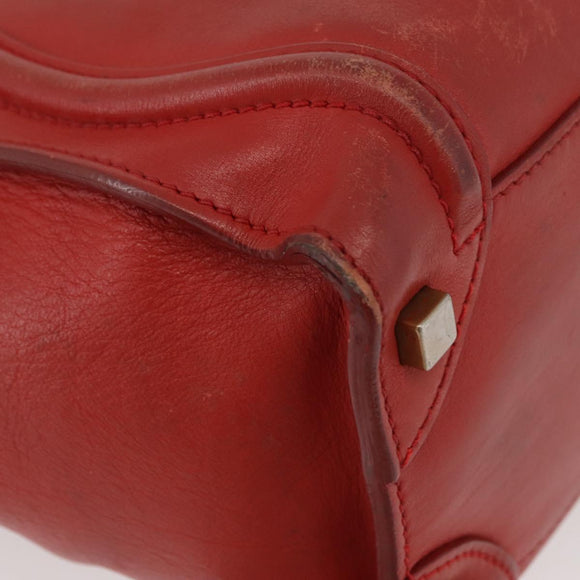 CELINE Micro Shopper Hand Bag Leather Red Gold Auth mr2211