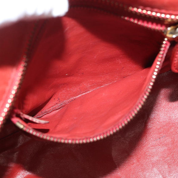 CELINE Micro Shopper Hand Bag Leather Red Gold Auth mr2211