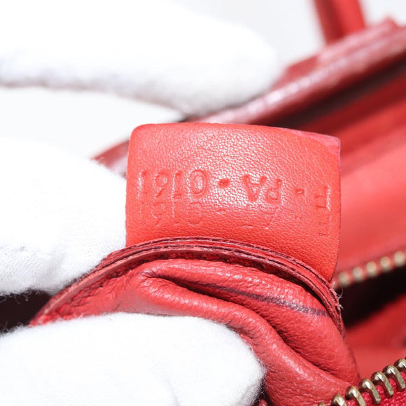 CELINE Micro Shopper Hand Bag Leather Red Gold Auth mr2211