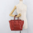 CELINE Micro Shopper Hand Bag Leather Red Gold Auth mr2211-22