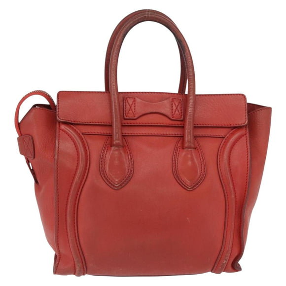 CELINE Micro Shopper Hand Bag Leather Red Gold Auth mr2211