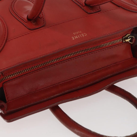 CELINE Micro Shopper Hand Bag Leather Red Gold Auth mr2211