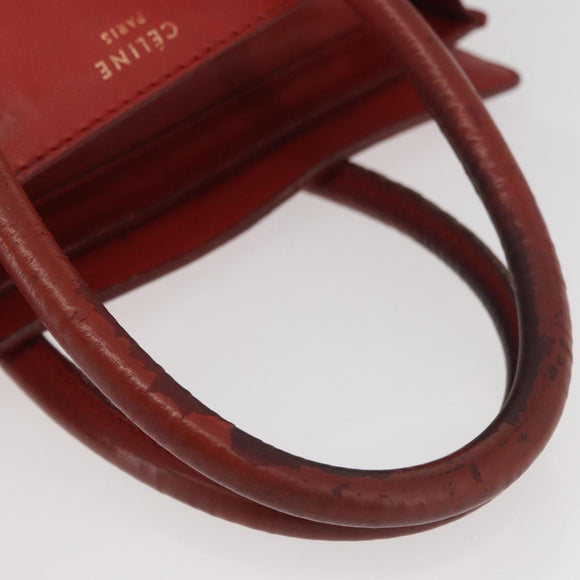 CELINE Micro Shopper Hand Bag Leather Red Gold Auth mr2211