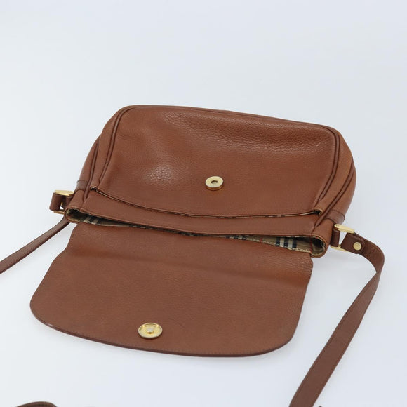 Burberrys Shoulder Bag Leather 2way Brown Gold Auth mr2215