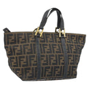 FENDI Zucca Canvas Hand Bag Brown Black Auth mr2221-1