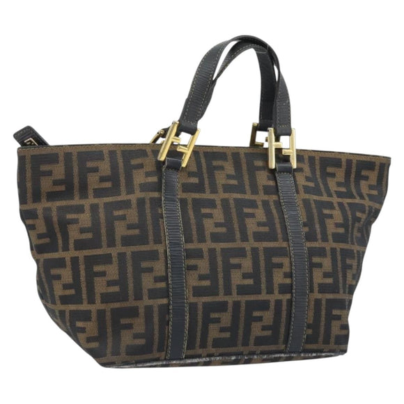 FENDI Zucca Canvas Hand Bag Brown Black Auth mr2221