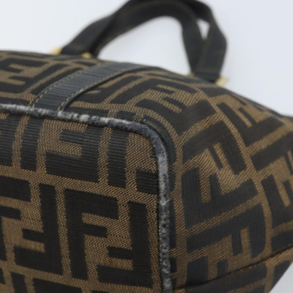 FENDI Zucca Canvas Hand Bag Brown Black Auth mr2221