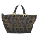 FENDI Zucca Canvas Hand Bag Brown Black Auth mr2221-13