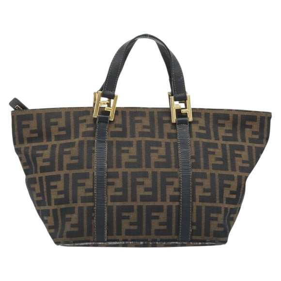 FENDI Zucca Canvas Hand Bag Brown Black Auth mr2221