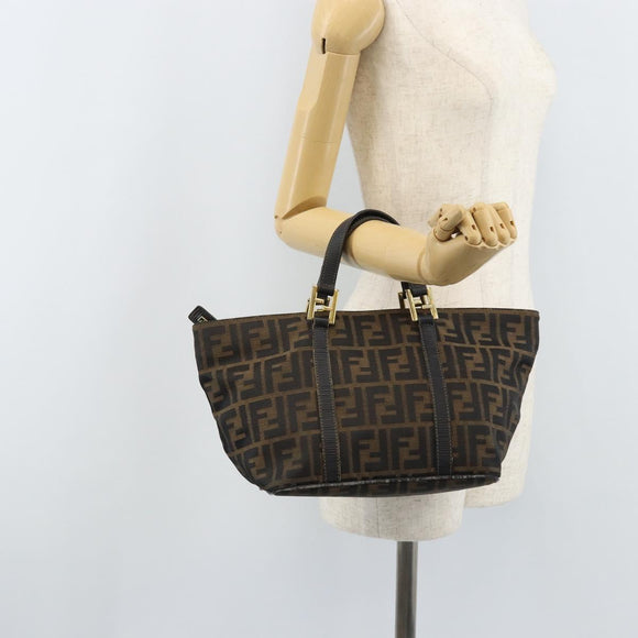 FENDI Zucca Canvas Hand Bag Brown Black Auth mr2221
