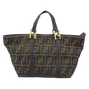 FENDI Zucca Canvas Hand Bag Brown Black Auth mr2221-2