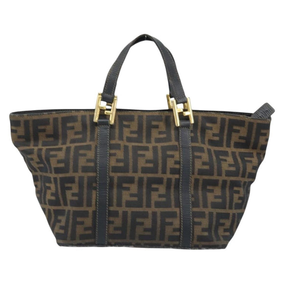FENDI Zucca Canvas Hand Bag Brown Black Auth mr2221