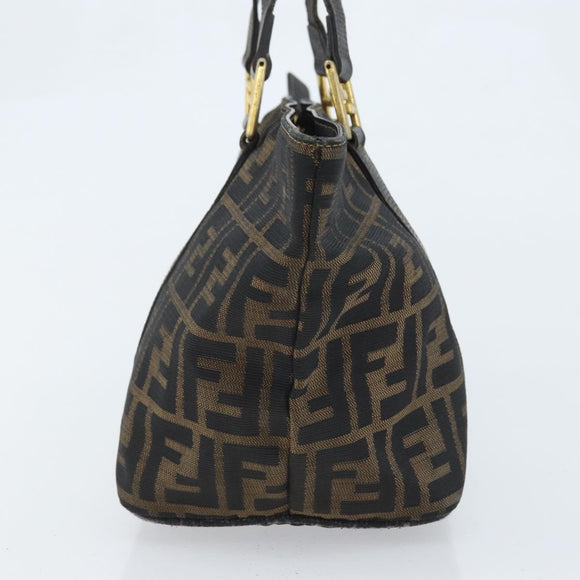 FENDI Zucca Canvas Hand Bag Brown Black Auth mr2221