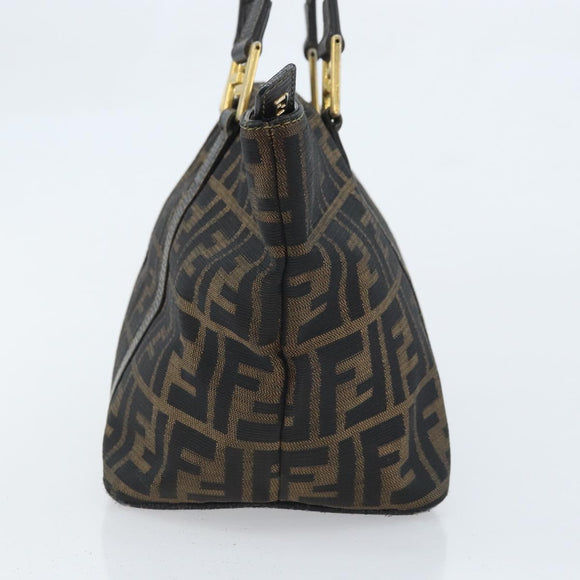 FENDI Zucca Canvas Hand Bag Brown Black Auth mr2221