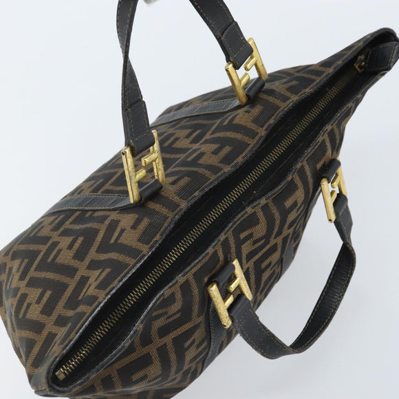 FENDI Zucca Canvas Hand Bag Brown Black Auth mr2221