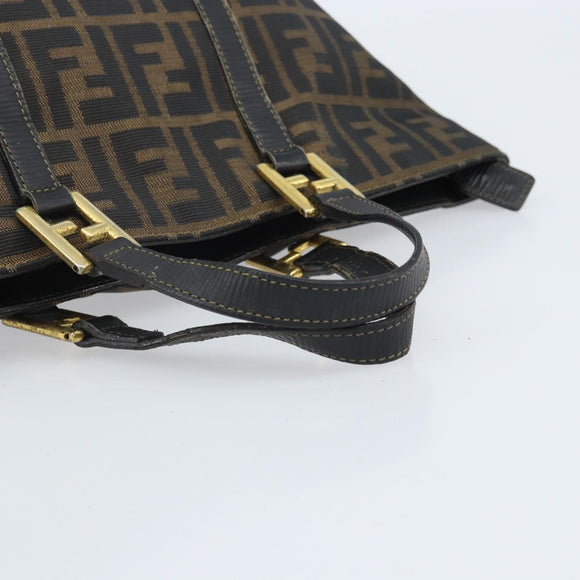 FENDI Zucca Canvas Hand Bag Brown Black Auth mr2221