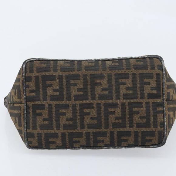 FENDI Zucca Canvas Hand Bag Brown Black Auth mr2221
