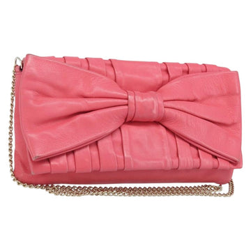 VALENTINO Chain Shoulder Bag Leather Pink Gold Auth mr2223