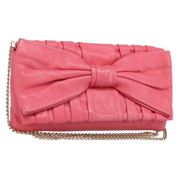 VALENTINO Chain Shoulder Bag Leather Pink Gold Auth mr2223