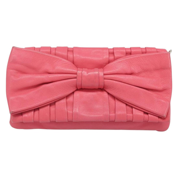 VALENTINO Chain Shoulder Bag Leather Pink Gold Auth mr2223