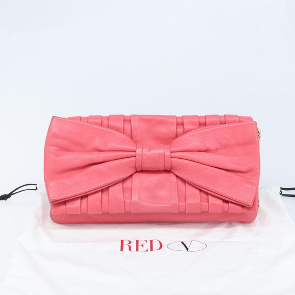 VALENTINO Chain Shoulder Bag Leather Pink Gold Auth mr2223
