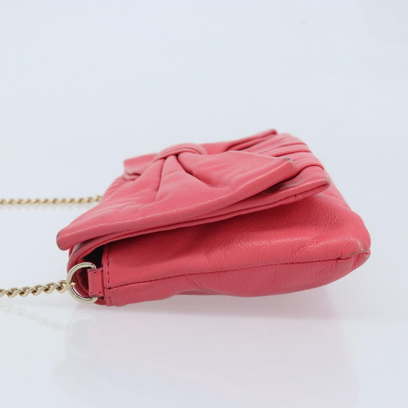 VALENTINO Chain Shoulder Bag Leather Pink Gold Auth mr2223