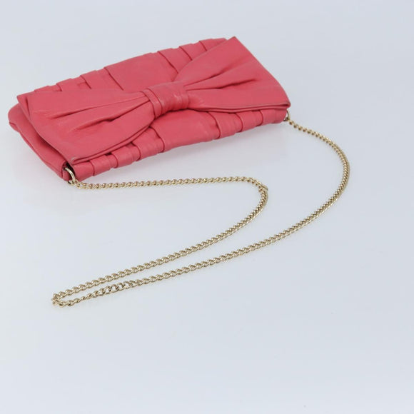 VALENTINO Chain Shoulder Bag Leather Pink Gold Auth mr2223