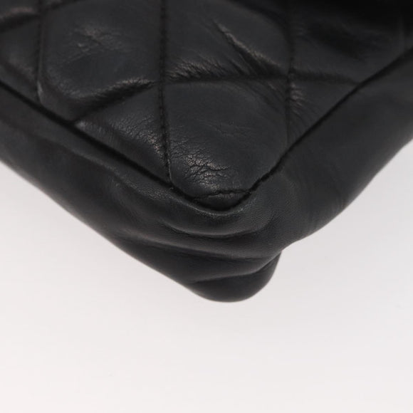 CHANEL Matelasse Waist bag Lamb Skin Black Gold CC Auth mr2227