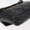 CHANEL Matelasse Waist bag Lamb Skin Black Gold CC Auth mr2227-15