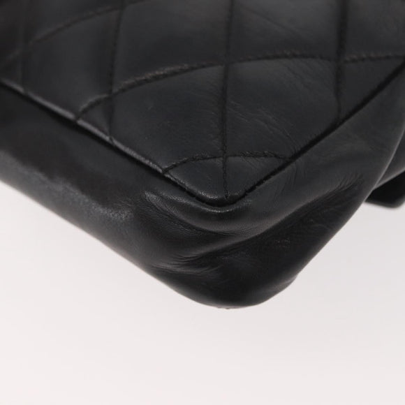 CHANEL Matelasse Waist bag Lamb Skin Black Gold CC Auth mr2227