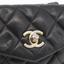 CHANEL Matelasse Waist bag Lamb Skin Black Gold CC Auth mr2227-17