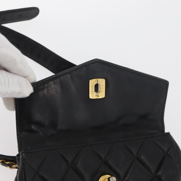 CHANEL Matelasse Waist bag Lamb Skin Black Gold CC Auth mr2227