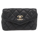 CHANEL Matelasse Waist bag Lamb Skin Black Gold CC Auth mr2227-13