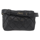 CHANEL Matelasse Waist bag Lamb Skin Black Gold CC Auth mr2227-2