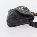 CHANEL Matelasse Waist bag Lamb Skin Black Gold CC Auth mr2227-3