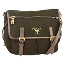 PRADA Shoulder Bag Nylon Khaki Gold Auth mr2228-1