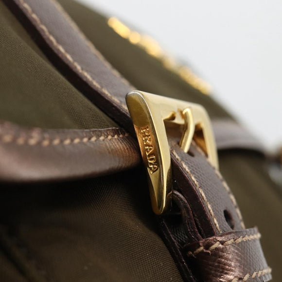 PRADA Shoulder Bag Nylon Khaki Gold Auth mr2228